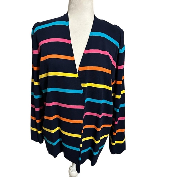 Red Women's Striped Rainbow Open Front Cardigan Multicolor Size XL Career Church - Picture 1 of 9